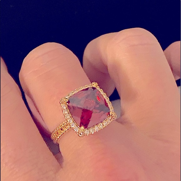 Lab created Ruby & 18k goldplated cushion cut NWT - Picture 2 of 11